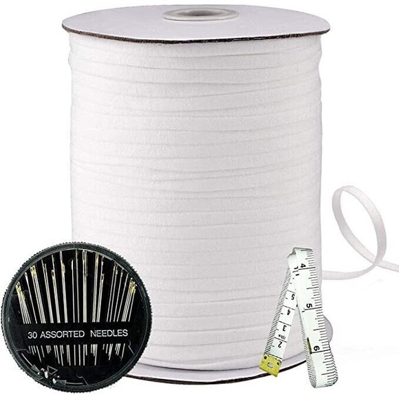 Elastic Band Sewing 100 Yards 1/4 White With 30 Needles And Measuring Tape - Picture 1 of 7